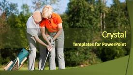  Presentation with retirement golf - PPT layouts featuring senior couple playing golf background and a tawny brown colored foreground