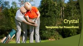  Presentation with senior fitness - Cool new slides with senior couple playing golf backdrop and a tawny brown colored foreground