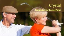  Presentation with senior fitness - PPT theme featuring senior couple playing golf background and a tawny brown colored foreground