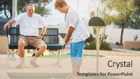  Presentation with golf player playing - Cool new presentation with senior couple playing miniature golf backdrop and a lemonade colored foreground