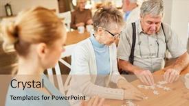 Presentation with geriatric - PPT theme featuring senior couple playing puzzle background and a coral colored foreground