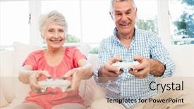  Presentation with video games playing - Presentation theme having senior couple playing video game background and a coral colored foreground