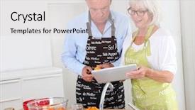  Presentation with apricot - Colorful theme enhanced with senior couple preparing apricot jam backdrop and a light gray colored foreground