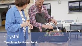  Presentation with barbecue - Theme enhanced with senior couple preparing grilled meat on barbecue background and a teal colored foreground