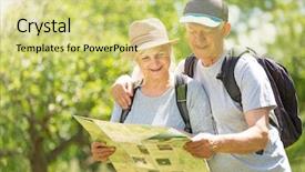  Presentation with senior couple - Beautiful slide deck featuring rambling - senior couple reading map backdrop and a yellow colored foreground