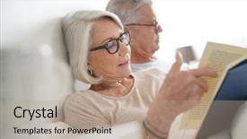  Presentation with good morning couple bed - PPT theme enhanced with senior couple relaxing and reading background and a  colored foreground