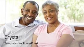  Presentation with senior living - PPT theme enhanced with senior couple relaxing at home background and a light gray colored foreground