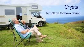  Presentation with camping - Slides with senior couple relaxing in camping background and a sky blue colored foreground