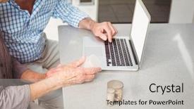  Presentation with active seniors senior couple - Colorful slide deck enhanced with senior couple searching for pills backdrop and a light gray colored foreground