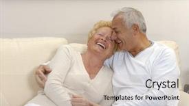  Presentation with sharing - Cool new presentation theme with senior couple sharing and smiling at home backdrop and a soft green colored foreground