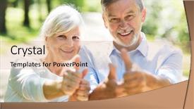  Presentation with active seniors senior couple - PPT theme having senior couple showing thumbs up background and a coral colored foreground