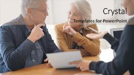  Presentation with senior couple - Beautiful presentation theme featuring senior couple signing housing contract backdrop and a coral colored foreground