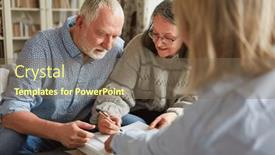  Presentation with attorney - PPT theme having senior-couple-signs-a-contract background and a violet colored foreground