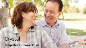  Presentation with senior couple - Cool new slide deck with senior couple sitting at picnic backdrop and a soft green colored foreground