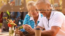  Presentation with senior couple - Presentation design enhanced with senior-couple-sitting-having-coffee background and a coral colored foreground