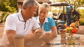  Presentation with senior couple - Presentation design having senior-couple-sitting-having-coffee and a coral colored foreground