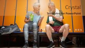  Presentation with workout - PPT theme with senior-couple-sitting-in-dressing background and a yellow colored foreground