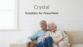  Presentation with senior couple - Colorful presentation enhanced with senior-couple-sitting-on-couch backdrop and a light gray colored foreground