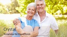  Presentation with active seniors senior couple - Audience pleasing PPT theme consisting of senior couple sitting on grass backdrop and a lemonade colored foreground