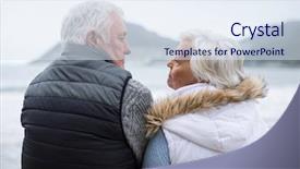 Presentation with senior couple - Theme consisting of senior couple sitting on rock background and a sky blue colored foreground