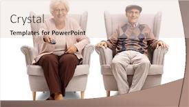  Presentation with active seniors senior couple - PPT theme with senior-couple-sitting background and a lemonade colored foreground