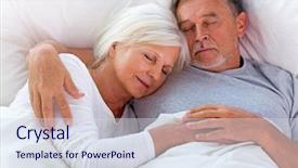  Presentation with old couple - Presentation theme having senior couple sleeping in bed background and a sky blue colored foreground