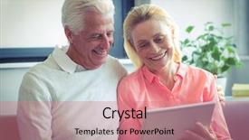  Presentation with using digital tablet - Slides enhanced with senior couple smiling while using background and a  colored foreground