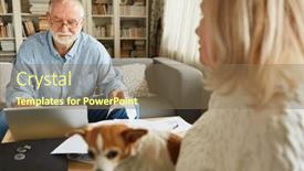  Presentation with accounting - Presentation theme consisting of senior-couple-sorting-bills background and a coral colored foreground