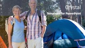  Presentation with tent - Colorful PPT theme enhanced with senior-couple-standing-beside backdrop and a gray colored foreground