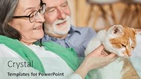  Presentation with pet - Slides with senior-couple-stroking-a-cat background and a mint green colored foreground