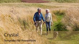  Presentation with walk - Theme enhanced with senior couple taking dog background and a yellow colored foreground