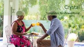  Presentation with child drinking water from glass - Colorful slide deck enhanced with senior couple toasting drinking glasses backdrop and a  colored foreground