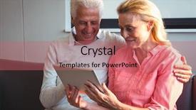  Presentation with active seniors senior couple - PPT layouts with senior couple using a digital tablet in a retirement home background and a coral colored foreground