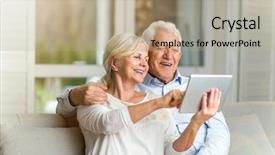  Presentation with active seniors senior couple - Beautiful PPT layouts featuring senior couple using digital tablet backdrop and a mint green colored foreground