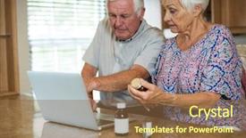  Presentation with senior couple - Slide set consisting of senior couple using laptop background and a coral colored foreground