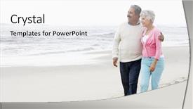  Presentation with honolulu senior on a beach - PPT theme featuring senior couple walking along beach background and a white colored foreground