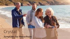  Presentation with offspring - Beautiful PPT layouts featuring senior-couple-walking-along-shoreline backdrop and a coral colored foreground