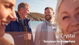  Presentation with offspring - Beautiful PPT theme featuring senior-couple-walking-along-shoreline backdrop and a coral colored foreground