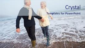  Presentation with senior couple - Cool new presentation theme with senior couple walking along winter backdrop and a sky blue colored foreground