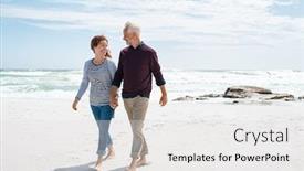  Presentation with sea shore - Slide set enhanced with senior-couple-walking-and-looking background and a light gray colored foreground
