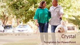  Presentation with senior couple - Theme with senior couple walking dog along background and a lemonade colored foreground