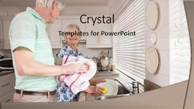  Presentation with senior couple - PPT theme consisting of senior couple washing the dishes background and a mint green colored foreground