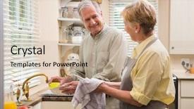  Presentation with senior couple - Colorful PPT theme enhanced with senior couple washing the dishes backdrop and a soft green colored foreground