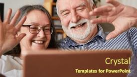  Presentation with video conferencing - Slide set having senior-couple-waving-happily-video background and a tawny brown colored foreground