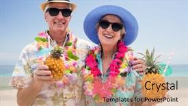  Presentation with active seniors senior couple - Colorful slides enhanced with senior couple wearing a garland backdrop and a  colored foreground