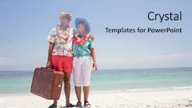  Presentation with honolulu senior on a beach - Amazing PPT layouts having senior couple wearing a garland backdrop and a light blue colored foreground
