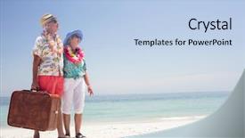  Presentation with honolulu senior on a beach - Colorful theme enhanced with senior couple wearing a garland backdrop and a light blue colored foreground