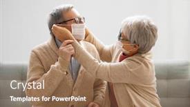  Presentation with senior couple - Cool new presentation theme with senior-couple-wearing-facemasks-during backdrop and a coral colored foreground