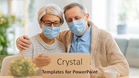  Presentation with senior couple - Audience pleasing presentation design consisting of senior-couple-wearing-facemasks backdrop and a coral colored foreground