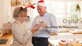  Presentation with antlers - Colorful presentation theme enhanced with senior couple wearing fancy dress antlers making a toast whilst preparing dinner on christmas day backdrop and a lemonade colored foreground
